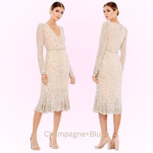 Mac Duggal | 10740 Sequin Gown With Embellished Hemline and Belt Size 2 NEW